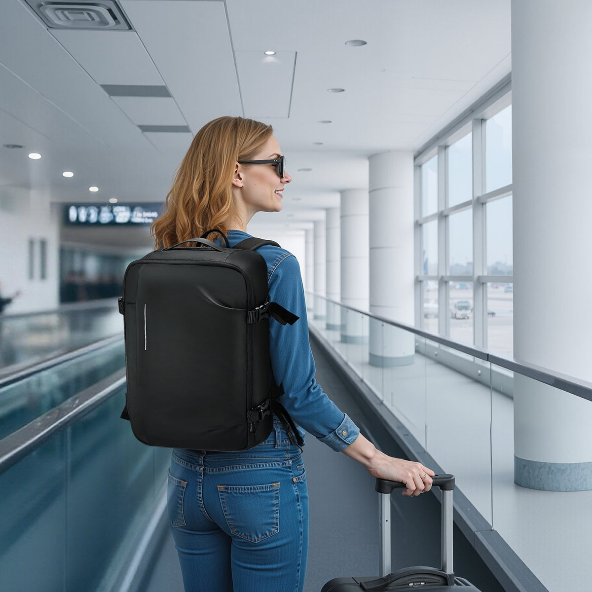 VEVOR Vacuum Travel Backpack, 35L, Vacuum Seal Compression Travel Backpack with Air Pump, Multiple Pockets & Compartments, Water-Resistant Carry-On Suitcase Luggage, Casual Personal Item Bag, Black - DBZKLXBBDB27BHYBA001V9 - view 9