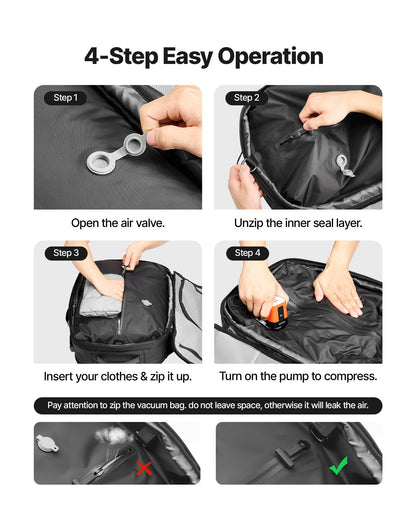 VEVOR Vacuum Travel Backpack, 65L, Expandable Vacuum Seal Compression Travel Backpack with Pump, with TSA-Approved Lock, Airback Vacpack, Water-Resistant Carry-On Suitcase Luggage, for Business, Gray - DBZKLXBBDB45DYSYL001V9 - view 5