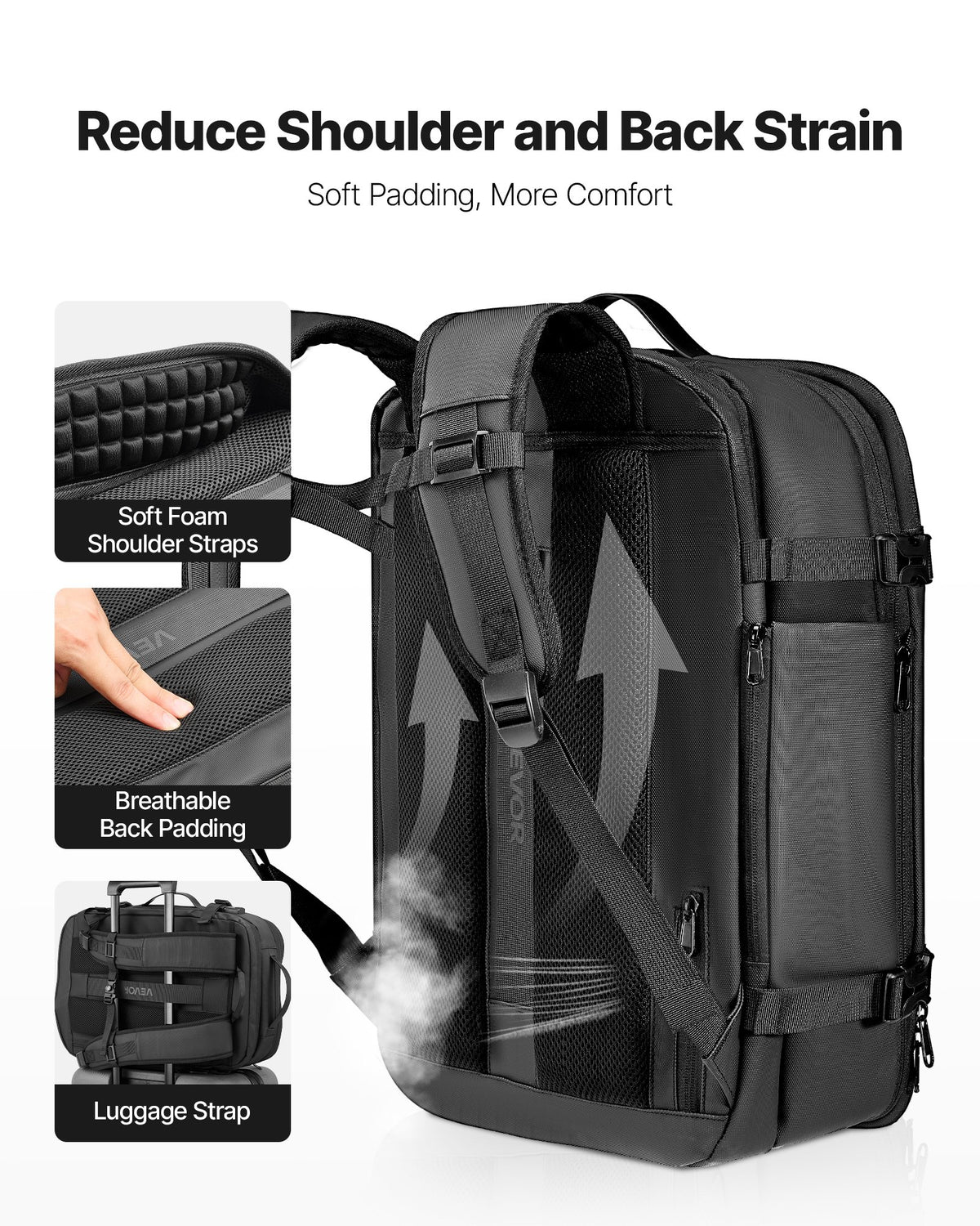 VEVOR Vacuum Travel Backpack, 65L, Expandable Vacuum Seal Compression Travel Backpack with Pump, with TSA-Approved Lock, Airback Vacpack, Water-Resistant Carry-On Suitcase Luggage, for Business, Gray - DBZKLXBBDB45DYSYL001V9 - view 7