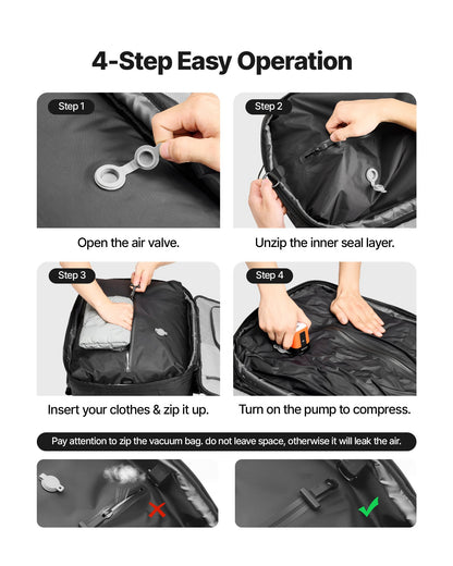 VEVOR Vacuum Travel Backpack, 80L, Expandable Vacuum Seal Compression Travel Backpack with Pump, with TSA-Approved Lock, Airback Vacpack, Water-Resistant Carry-On Suitcase Luggage, for Business, Black - DBZKLXBBDB80W3G27001V9 - view 5