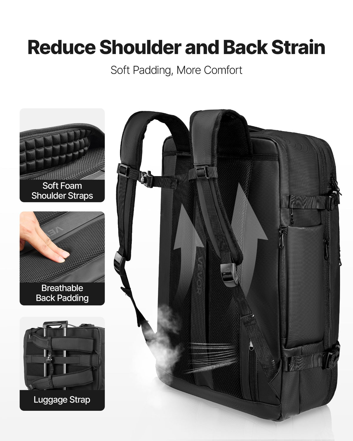 VEVOR Vacuum Travel Backpack, 80L, Expandable Vacuum Seal Compression Travel Backpack with Pump, with TSA-Approved Lock, Airback Vacpack, Water-Resistant Carry-On Suitcase Luggage, for Business, Black - DBZKLXBBDB80W3G27001V9 - view 7