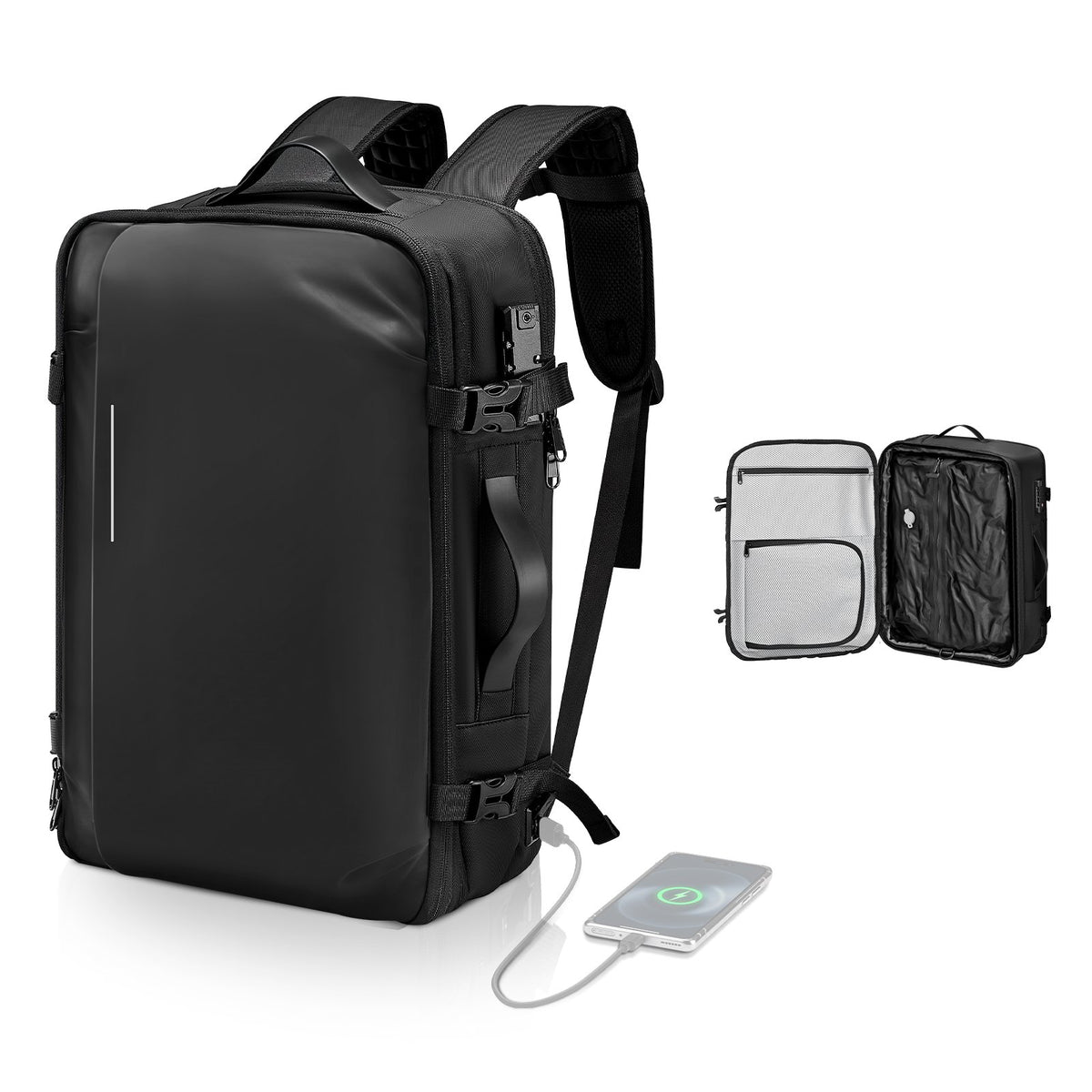 VEVOR Vacuum Travel Backpack, 65L, Expandable Vacuum Seal Compression Travel Backpack, with TSA-Approved Lock, Multiple Pockets Compartments, Water-Resistant Carry-On Suitcase Luggage, No Pump, Black - DBZKLXBBHSWBKXOI3001V0 - view 1