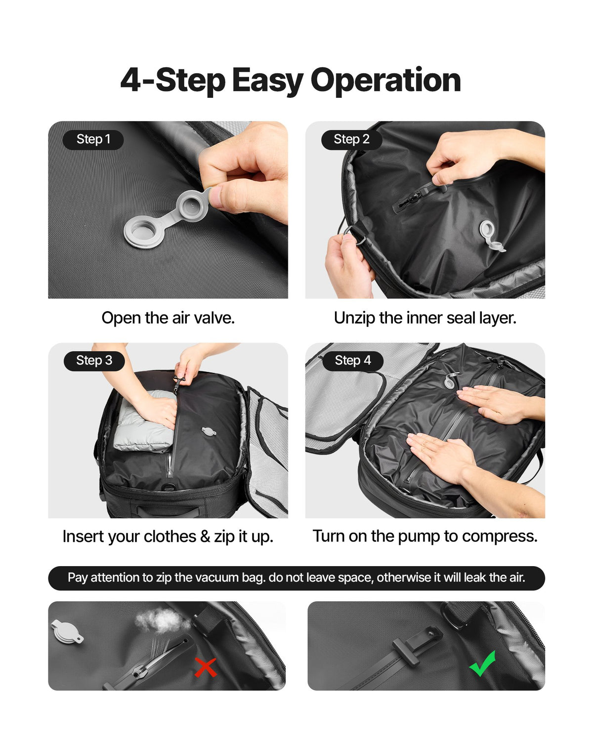 VEVOR Vacuum Travel Backpack, 65L, Expandable Vacuum Seal Compression Travel Backpack, with TSA-Approved Lock, Multiple Pockets Compartments, Water-Resistant Carry-On Suitcase Luggage, No Pump, Black - DBZKLXBBHSWBKXOI3001V0 - view 5