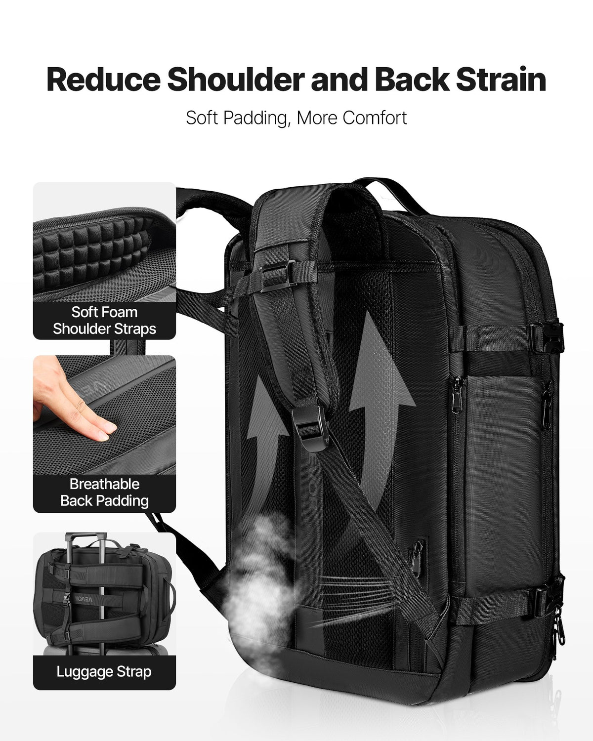 VEVOR Vacuum Travel Backpack, 65L, Expandable Vacuum Seal Compression Travel Backpack, with TSA-Approved Lock, Multiple Pockets Compartments, Water-Resistant Carry-On Suitcase Luggage, No Pump, Black - DBZKLXBBHSWBKXOI3001V0 - view 7