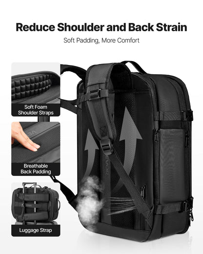 VEVOR Vacuum Travel Backpack, 65L, Expandable Vacuum Seal Compression Travel Backpack, with TSA-Approved Lock, Multiple Pockets Compartments, Water-Resistant Carry-On Suitcase Luggage, No Pump, Black - DBZKLXBBHSWBKXOI3001V0 - view 7