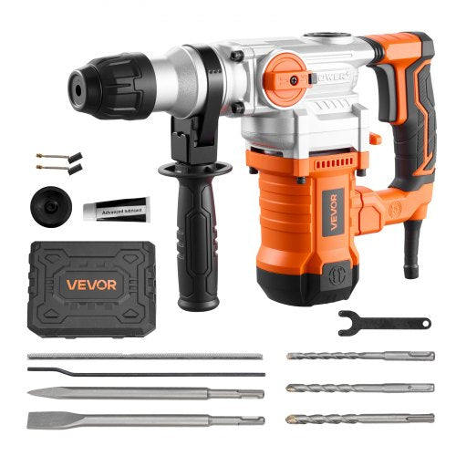VEVOR Rotary Hammer Drill, 1-1/8 in SDS-Plus Electric Corded Heavy Duty Rotary Hammer, Including 3 Drill Bits, Flat Chisel, Pointed Chisel, Grease, Brush, and Carrying Case, for Concrete and Masonry - DC2028MM310JDM45N001V1 - view 2