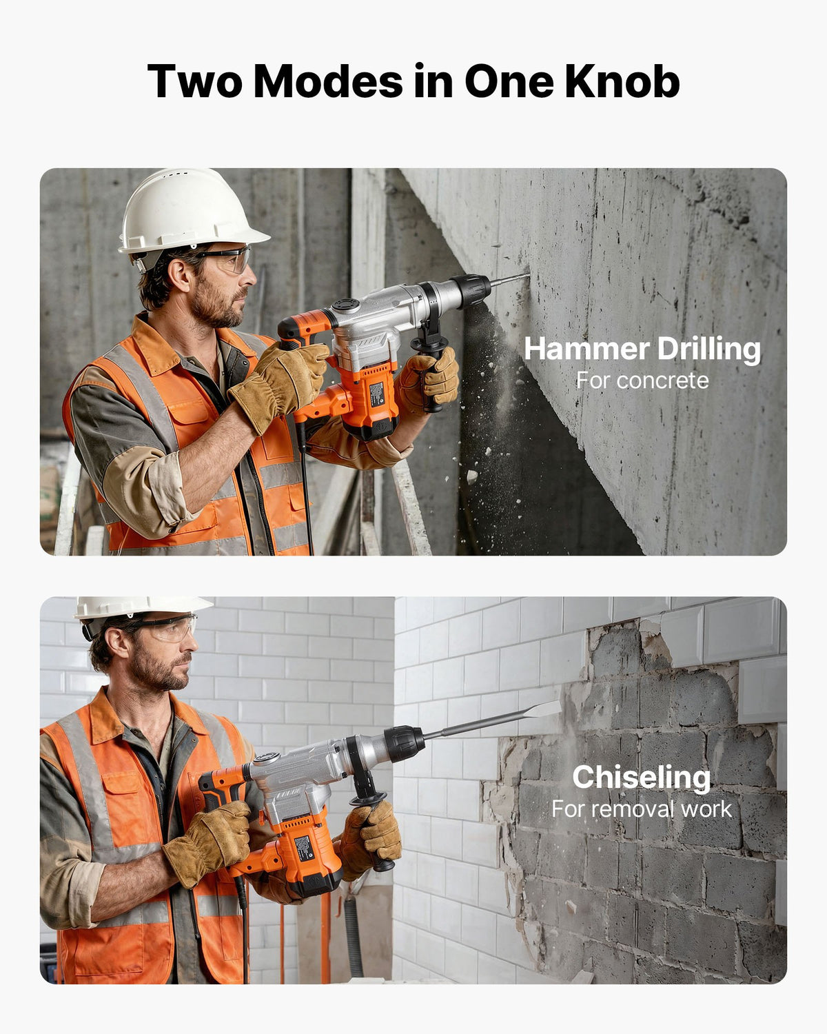 VEVOR Rotary Hammer Drill, 1-1/8 in SDS-Plus Electric Corded Heavy Duty Rotary Hammer, Including 3 Drill Bits, Flat Chisel, Pointed Chisel, Grease, Brush, and Carrying Case, for Concrete and Masonry - DC2028MM310JDM45N001V1 - view 4