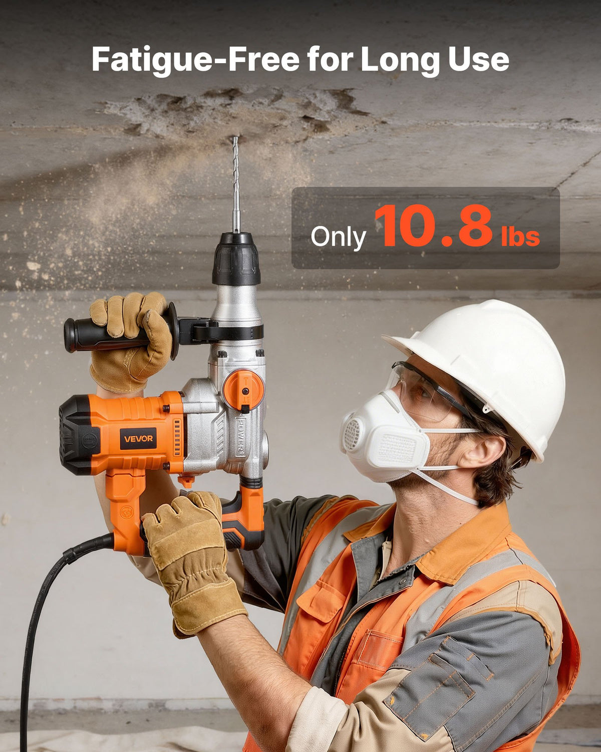VEVOR Rotary Hammer Drill, 1-1/8 in SDS-Plus Electric Corded Heavy Duty Rotary Hammer, Including 3 Drill Bits, Flat Chisel, Pointed Chisel, Grease, Brush, and Carrying Case, for Concrete and Masonry - DC2028MM310JDM45N001V1 - view 7