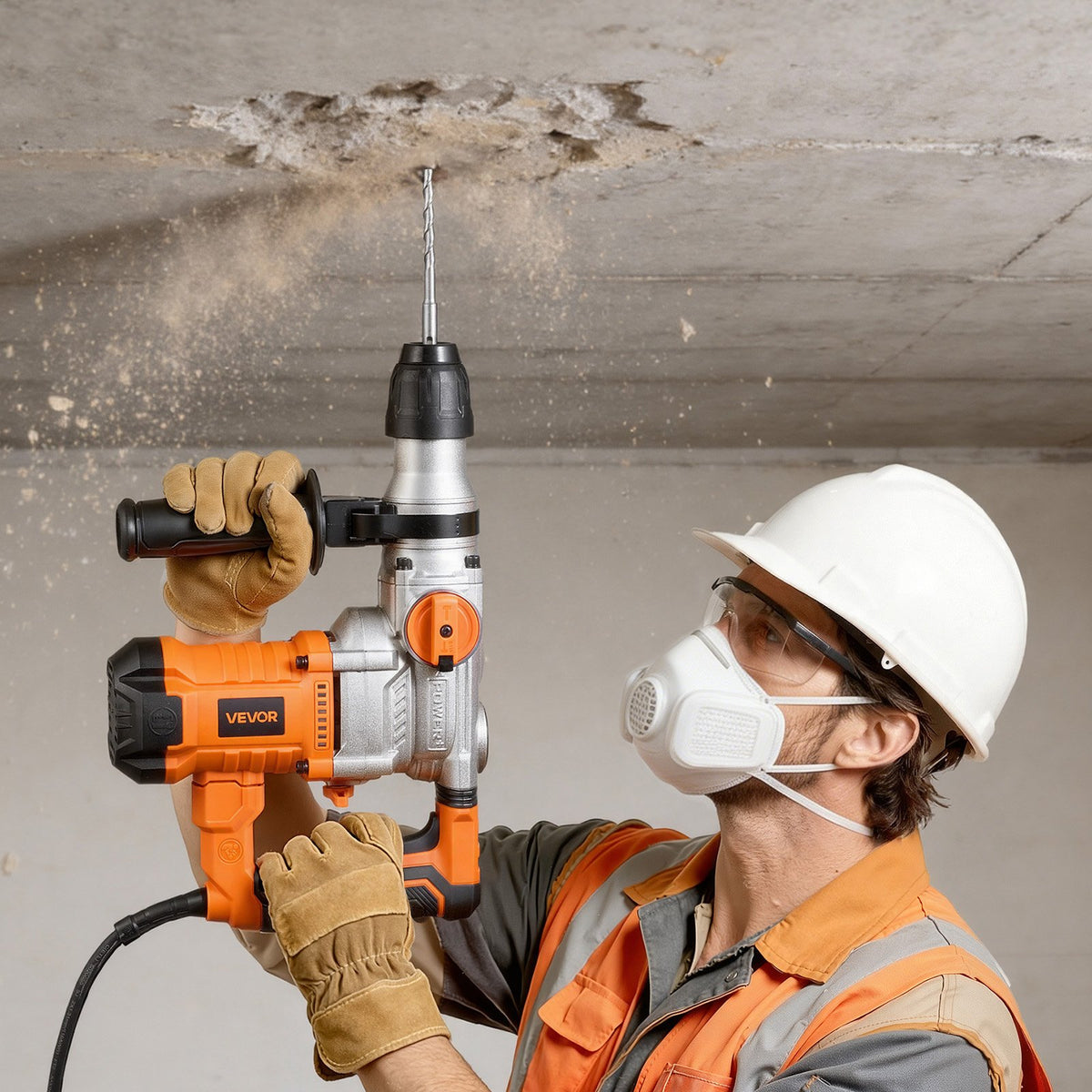 VEVOR Rotary Hammer Drill, 1-1/8 in SDS-Plus Electric Corded Heavy Duty Rotary Hammer, Including 3 Drill Bits, Flat Chisel, Pointed Chisel, Grease, Brush, and Carrying Case, for Concrete and Masonry - DC2028MM310JDM45N001V1 - view 9