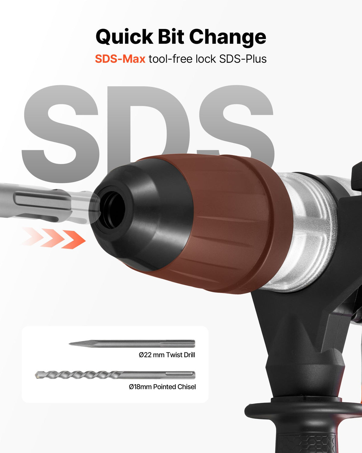 VEVOR Rotary Hammer Drill, 1-9/16 in SDS-Max Cordless, Heavy Duty 20V Battery Powered Rotary Hammer, Including 2 Batteries, Charger, Drill Bit, Pointed Chisel, Carrying Case, for Concrete, Masonry - DC2040MM310JZL6ZB001V1 - view 5