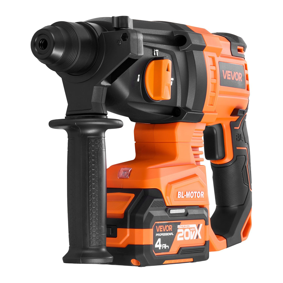 VEVOR Rotary Hammer Drill, 7/8 in SDS-Plus Cordless, 20V Battery Powered Rotary Hammer, Brushless, Including Battery, Charger, 3 Drill Bits, Flat Chisel, Pointed Chisel, Carrying Case, for Concrete - DC20SQK22MM0F1D55001V1 - view 10