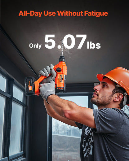 VEVOR 20V Cordless Hammer Drill, Lithium-Ion 0.6 Inch Rotary Hammer Driver, SDS-Plus Electric Lightweight Power Tool Kit with Battery and Charger, 2 Functions, 1000 RPM, 5100 BPM - DC20WSDC16MM3L8P3001V1 - view 5