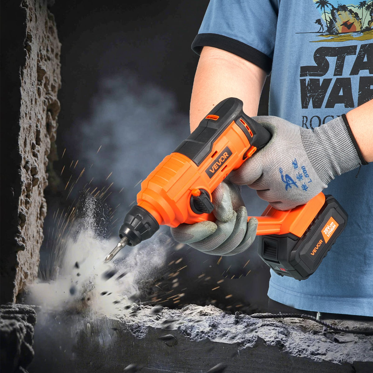 VEVOR 20V Cordless Hammer Drill, Lithium-Ion 0.6 Inch Rotary Hammer Driver, SDS-Plus Electric Lightweight Power Tool Kit with Battery and Charger, 2 Functions, 1000 RPM, 5100 BPM - DC20WSDC16MM3L8P3001V1 - view 9