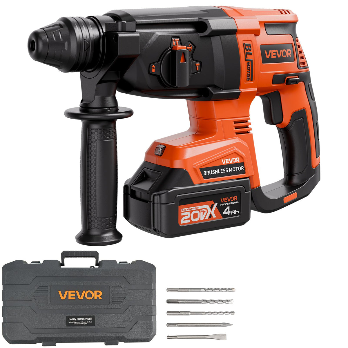 VEVOR 20V Brushless Cordless Hammer Drill, Lithium-Ion 1 Inch Rotary Hammer Driver, SDS-Plus Electric Lightweight Power Tool Kit with Battery and Charger, 4 Functions, 1200 RPM, 5300 BPM - DC20WSDC26MMTHJL9001V1 - view 1
