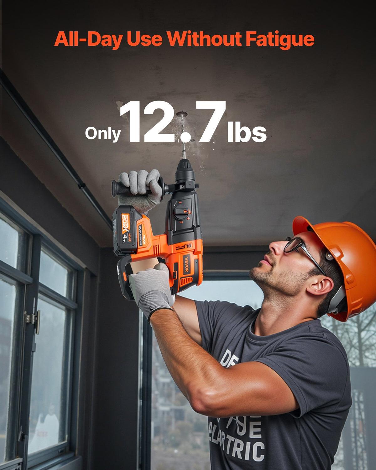 VEVOR 20V Brushless Cordless Hammer Drill, Lithium-Ion 1 Inch Rotary Hammer Driver, SDS-Plus Electric Lightweight Power Tool Kit with Battery and Charger, 4 Functions, 1200 RPM, 5300 BPM - DC20WSDC26MMTHJL9001V1 - view 5