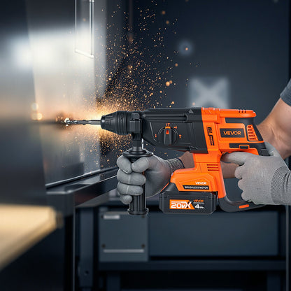VEVOR 20V Brushless Cordless Hammer Drill, Lithium-Ion 1 Inch Rotary Hammer Driver, SDS-Plus Electric Lightweight Power Tool Kit with Battery and Charger, 4 Functions, 1200 RPM, 5300 BPM - DC20WSDC26MMTHJL9001V1 - view 9
