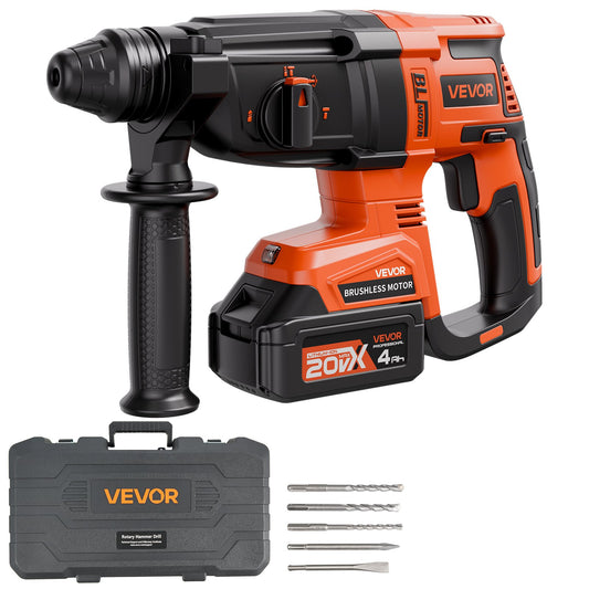 VEVOR 20V Brushless Cordless Hammer Drill, Lithium-Ion 1.1 Inch Rotary Hammer Driver, SDS-Plus Electric Lightweight Power Tool Kit with Battery and Charger, 4 Functions, 1200 RPM, 5300 BPM - DC20WSDC28MMG9H4B001V1 - view 1