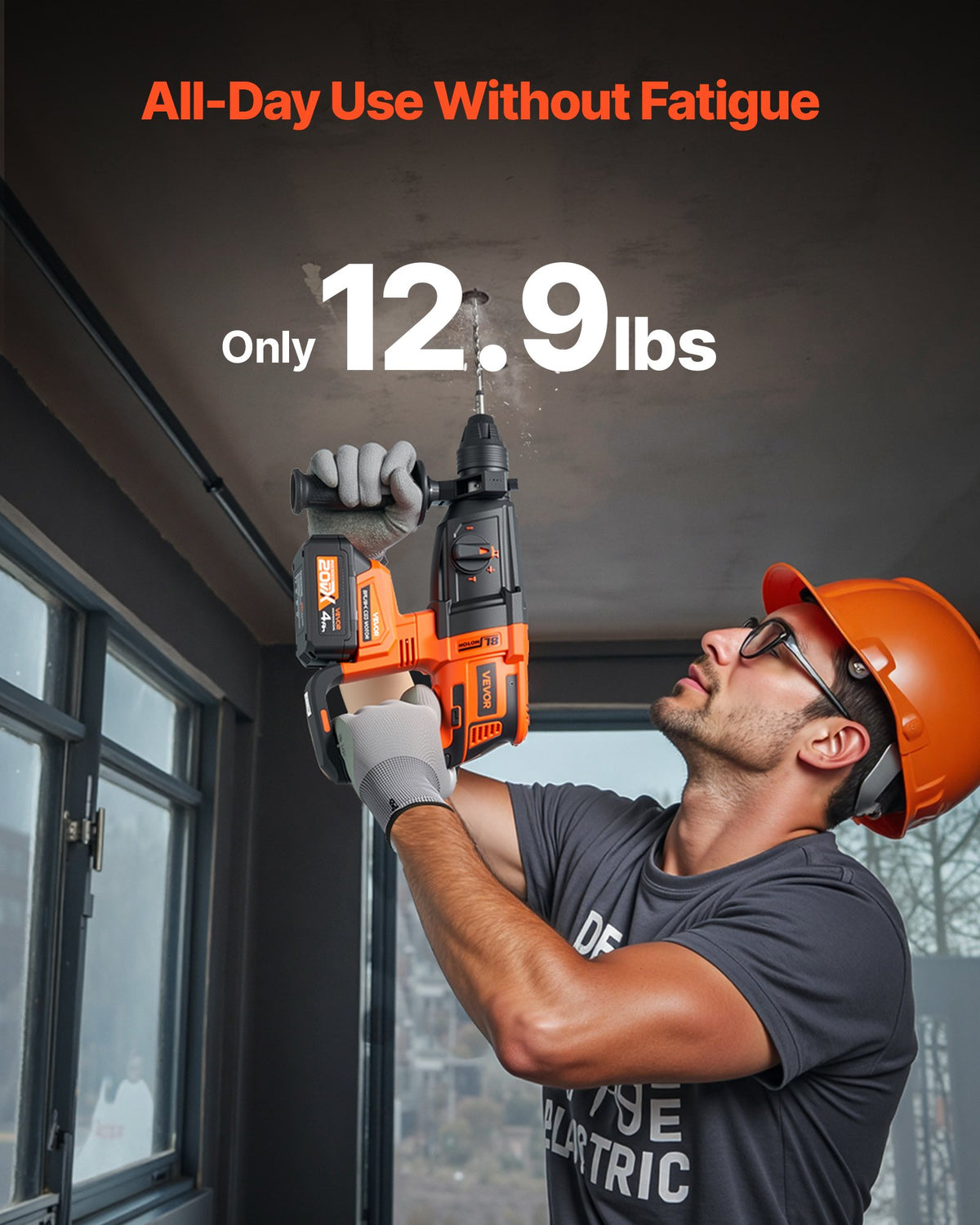 VEVOR 20V Brushless Cordless Hammer Drill, Lithium-Ion 1.1 Inch Rotary Hammer Driver, SDS-Plus Electric Lightweight Power Tool Kit with Battery and Charger, 4 Functions, 1200 RPM, 5300 BPM - DC20WSDC28MMG9H4B001V1 - view 5