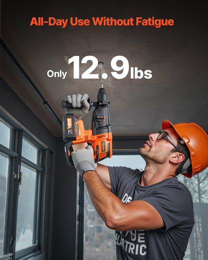 VEVOR 20V Brushless Cordless Hammer Drill, Lithium-Ion 1.1 Inch Rotary Hammer Driver, SDS-Plus Electric Lightweight Power Tool Kit with Battery and Charger, 4 Functions, 1200 RPM, 5300 BPM - DC20WSDC28MMG9H4B001V1 - view 5