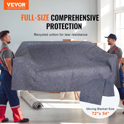 VEVOR Moving Blankets, 72" x 54", 21 lbs/dz Weight, 12 Packs, Professional Recycled Cotton Packing Blanket, Large Heavy Duty Shipping Mover Pads Perfect for Protecting Furniture, Floors, Appliances - DCBYT72X54INR64KOV0 - view 3