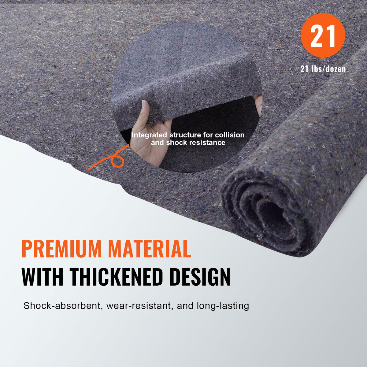 VEVOR Moving Blankets, 72" x 54", 21 lbs/dz Weight, 12 Packs, Professional Recycled Cotton Packing Blanket, Large Heavy Duty Shipping Mover Pads Perfect for Protecting Furniture, Floors, Appliances - DCBYT72X54INR64KOV0 - view 4
