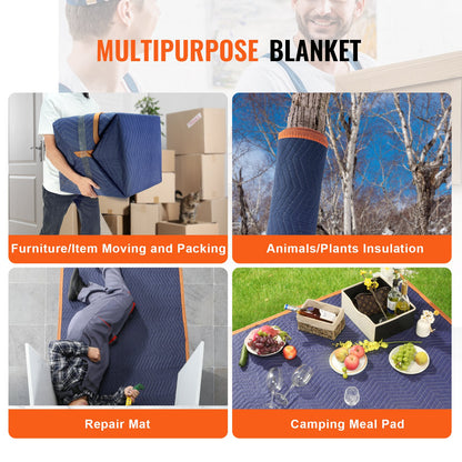 VEVOR Moving Blankets, 80" x 72", 65 lbs/dz Weight, 12 Packs, Professional Non-Woven & Recycled Cotton Packing Blanket, Heavy Duty Mover Pads for Protecting Furniture, Floors, Appliances, Blue/Orange - DCBYT80X72IN5J3EWV0 - view 7