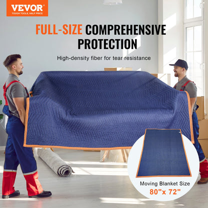 VEVOR Moving Blankets, 80" x 72", 35 lbs/dz Weight, 12 Packs, Professional Non-Woven & Recycled Cotton Packing Blanket, Heavy Duty Mover Pads for Protecting Furniture, Floors, Appliances, Blue/Orange - DCBYT80X72INUDL28V0 - view 3