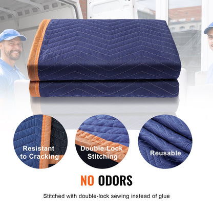 VEVOR Moving Blankets, 80" x 72", 35 lbs/dz Weight, 12 Packs, Professional Non-Woven & Recycled Cotton Packing Blanket, Heavy Duty Mover Pads for Protecting Furniture, Floors, Appliances, Blue/Orange - DCBYT80X72INUDL28V0 - view 5