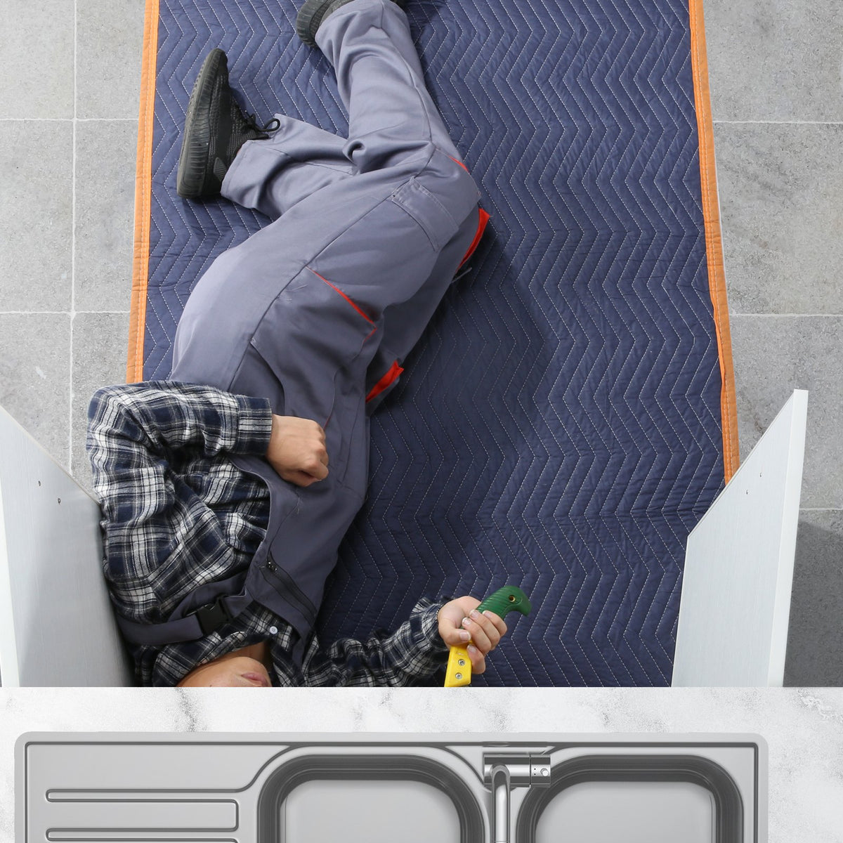 VEVOR Moving Blankets, 80" x 72", 35 lbs/dz Weight, 12 Packs, Professional Non-Woven & Recycled Cotton Packing Blanket, Heavy Duty Mover Pads for Protecting Furniture, Floors, Appliances, Blue/Orange - DCBYT80X72INUDL28V0 - view 9