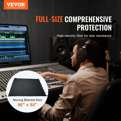 VEVOR Sound Dampening Blanket, 96" x 80", Extra Large Studio Grommeted Soundproof Blanket with Grommets, Light Blocker for Door Acoustic Noise Blocking Blanket Studio Sound Absorption Sheet, Black - DCBYT96X80INMZ6ETV0 - view 3