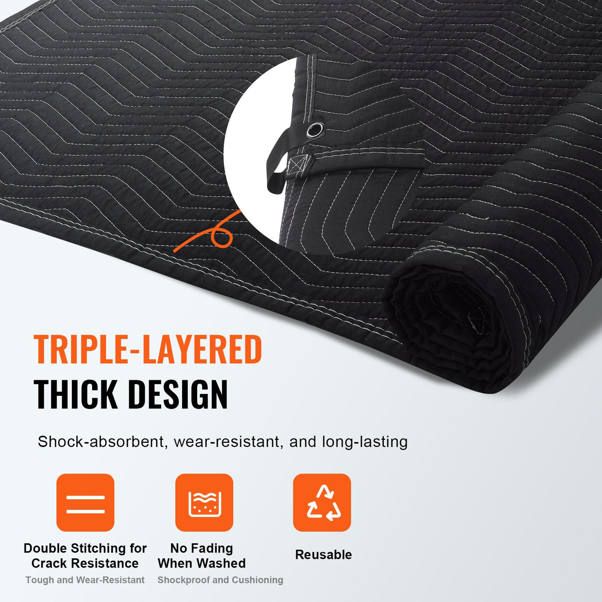 VEVOR Sound Dampening Blanket, 96" x 80", Extra Large Studio Grommeted Soundproof Blanket with Grommets, Light Blocker for Door Acoustic Noise Blocking Blanket Studio Sound Absorption Sheet, Black - DCBYT96X80INMZ6ETV0 - view 4