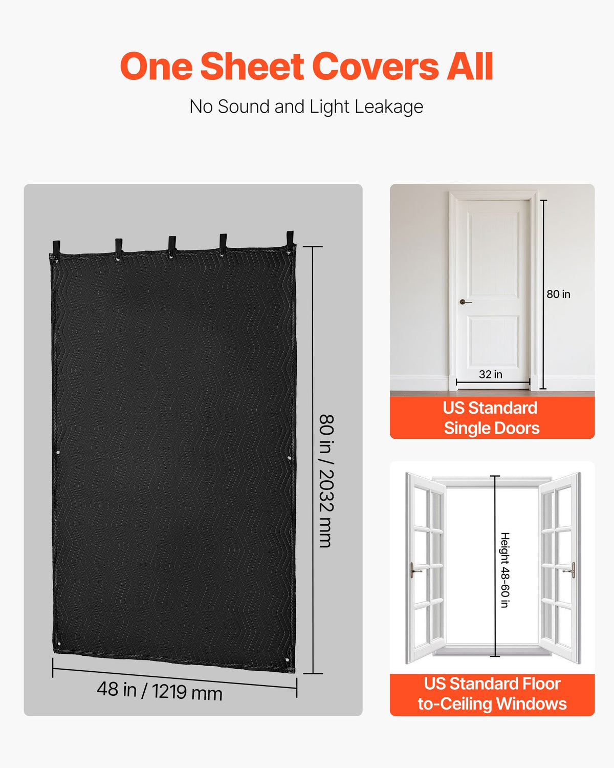 VEVOR Sound Dampening Blankets, Soundproof Curtains with 80 x 48 in, Soundproof Blanket with Grommets, Studio Grommeted Blanket, for Window, Door, Light Blocker, Music Recording, Black - DCBYTL96W48I9SVVT001V0 - view 6