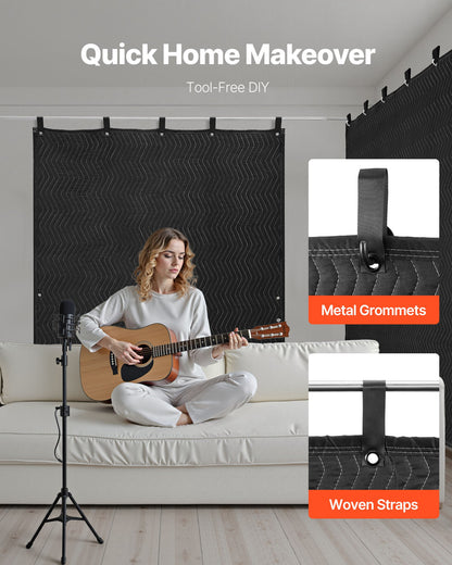 VEVOR Sound Dampening Blankets, Soundproof Curtains with 80 x 48 in, Soundproof Blanket with Grommets, Studio Grommeted Blanket, for Window, Door, Light Blocker, Music Recording, Black - DCBYTL96W48I9SVVT001V0 - view 7