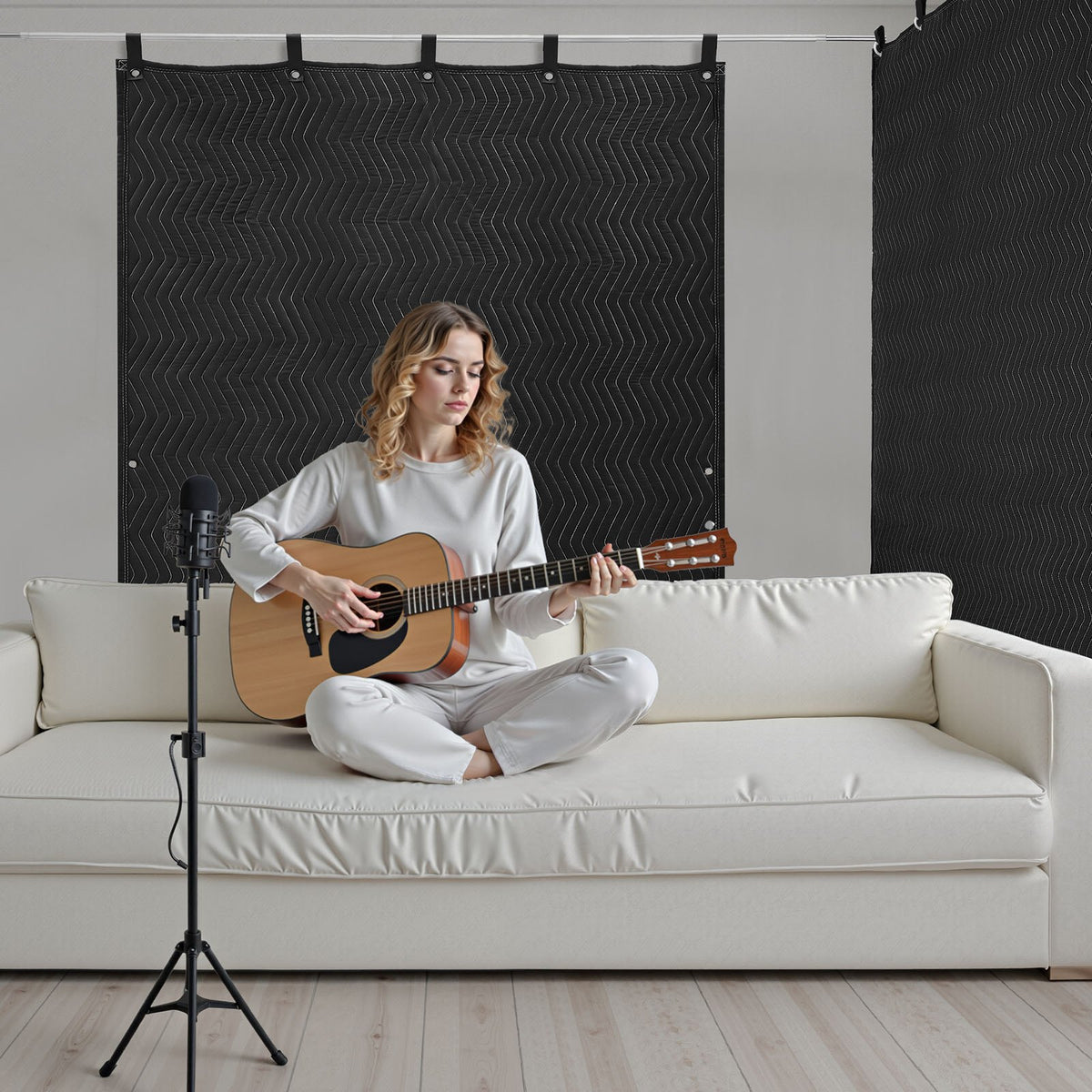 VEVOR Sound Dampening Blankets, Soundproof Curtains with 80 x 48 in, Soundproof Blanket with Grommets, Studio Grommeted Blanket, for Window, Door, Light Blocker, Music Recording, Black - DCBYTL96W48I9SVVT001V0 - view 9