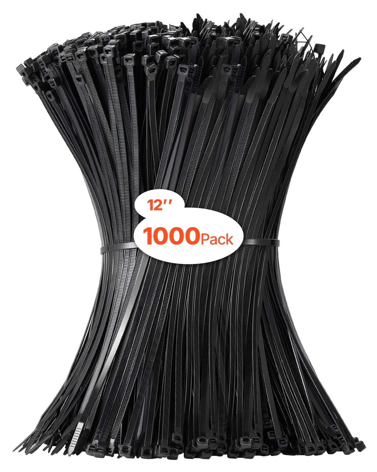 VEVOR 1000 Pack Cable Zip Ties, 12-inch Heavy Duty Cable Wire Ties with 50LBS High Tensile Strength, Multi-Purpose Self-Locking Nylon Tie Wraps, Heat & Cold Resistant for Indoor and Outdoor Use - DCCTZDLZD12I4I41NV0 - view 1