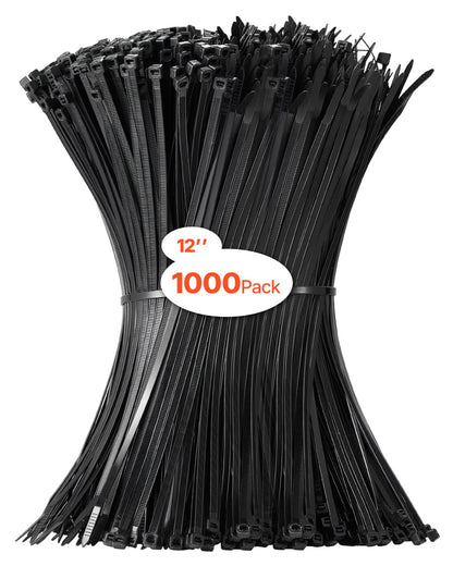 VEVOR 1000 Pack Cable Zip Ties, 12-inch Heavy Duty Cable Wire Ties with 50LBS High Tensile Strength, Multi-Purpose Self-Locking Nylon Tie Wraps, Heat & Cold Resistant for Indoor and Outdoor Use - DCCTZDLZD12I4I41NV0 - view 1