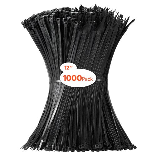 VEVOR 1000 Pack Cable Zip Ties, 12-inch Heavy Duty Cable Wire Ties with 50LBS High Tensile Strength, Multi-Purpose Self-Locking Nylon Tie Wraps, Heat & Cold Resistant for Indoor and Outdoor Use - DCCTZDLZD12I4I41NV0 - view 2