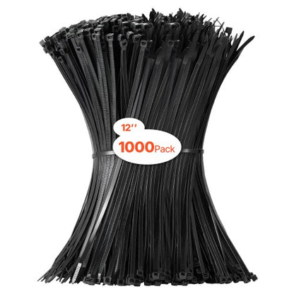 VEVOR 1000 Pack Cable Zip Ties, 12-inch Heavy Duty Cable Wire Ties with 50LBS High Tensile Strength, Multi-Purpose Self-Locking Nylon Tie Wraps, Heat & Cold Resistant for Indoor and Outdoor Use - DCCTZDLZD12I4I41NV0 - view 2