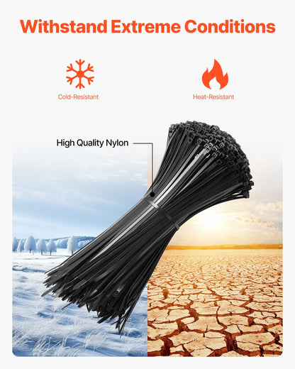 VEVOR 1000 Pack Cable Zip Ties, 12-inch Heavy Duty Cable Wire Ties with 50LBS High Tensile Strength, Multi-Purpose Self-Locking Nylon Tie Wraps, Heat & Cold Resistant for Indoor and Outdoor Use - DCCTZDLZD12I4I41NV0 - view 6