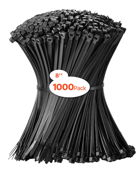 VEVOR 1000 Pack Cable Zip Ties, 8-inch Heavy Duty Cable Wire Ties with 45LBS High Tensile Strength, Multi-Purpose Self-Locking Nylon Tie Wraps, Heat & Cold Resistant for Indoor and Outdoor Use - DCCTZDLZD8INR77D4V0 - view 1
