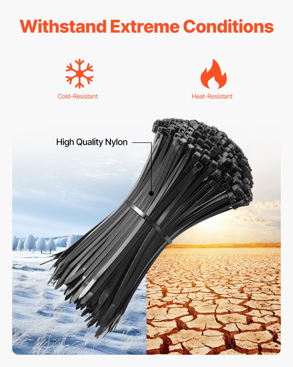 VEVOR 1000 Pack Cable Zip Ties, 8-inch Heavy Duty Cable Wire Ties with 45LBS High Tensile Strength, Multi-Purpose Self-Locking Nylon Tie Wraps, Heat & Cold Resistant for Indoor and Outdoor Use - DCCTZDLZD8INR77D4V0 - view 6
