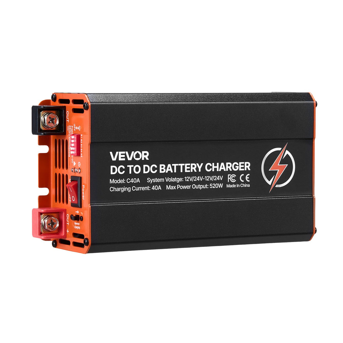 VEVOR DC to DC Battery Charger, 520W, 40A Alternator Charger, Fast DC-DC Charging for Portable Power Stations, Compatible with LiFePO4 Lead-Acid AGM GEL Batteries, 12V/24V-12V/24V, for RV Home Backup - DCDCDDY12V24PZD1S001V9 - view 10