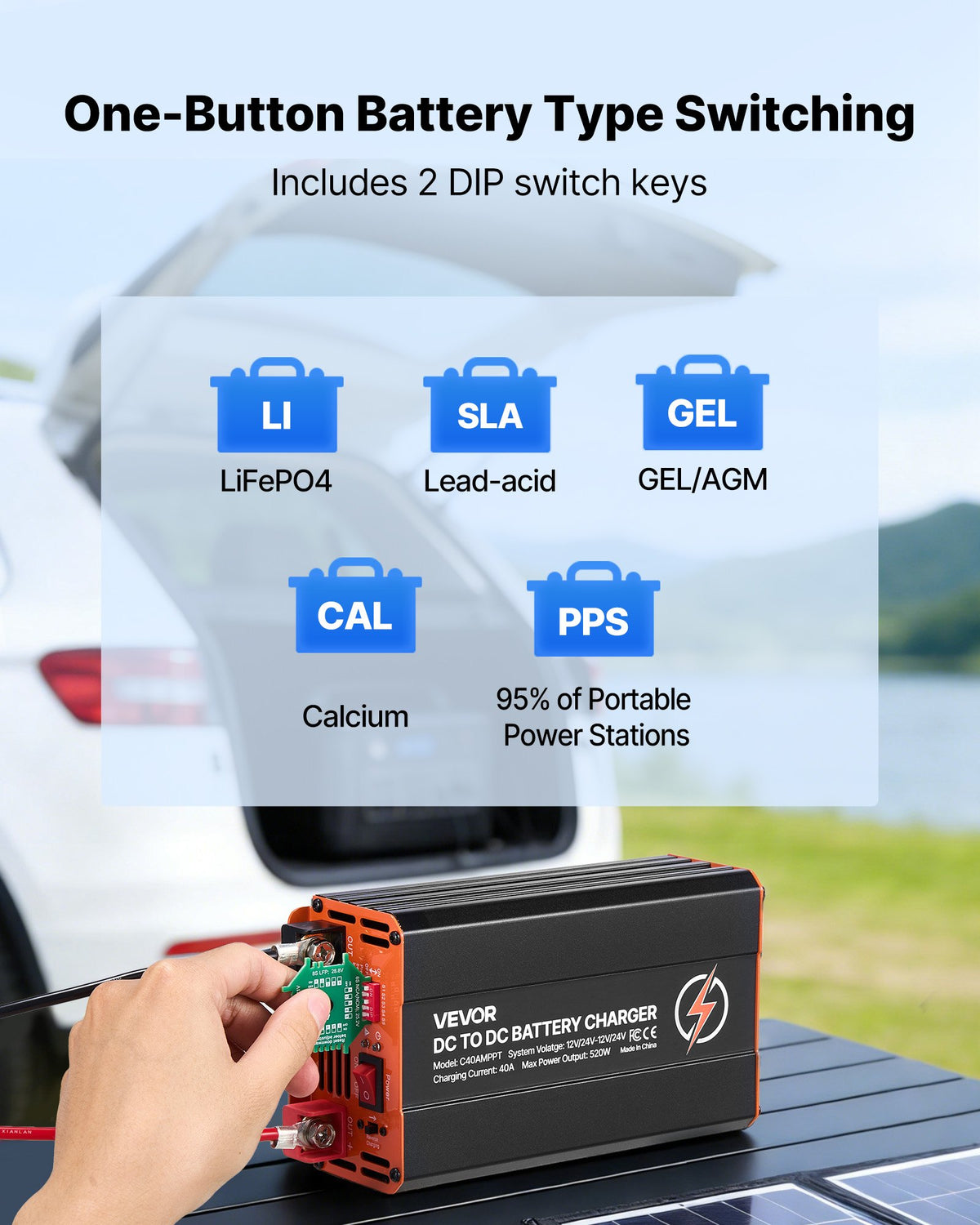 VEVOR DC to DC Charger with MPPT, 520W, 40A On-Board Battery Charger, Solar Panel/Alternator Dual Input, Smart Multi-Stage Charging for LiFePO4 Lead-Acid Batteries, 12V/24V-12V/24V, for RV Home Backup - DCDCSDY12V2422Q4J001V9 - view 6