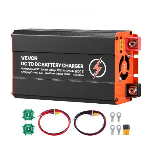 VEVOR DC to DC Charger with MPPT, 350W, 30A On-Board Battery Charger, Solar Panel/Alternator Dual Input, Smart Multi-Stage Charging for LiFePO4 Lead-Acid Batteries, 12V/24V-12V/24V, for RV Home Backup - DCDCSDY12V24BEYZ9001V9 - view 2