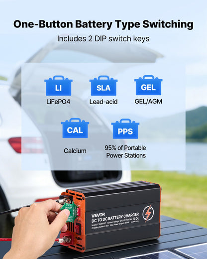 VEVOR DC to DC Charger with MPPT, 350W, 30A On-Board Battery Charger, Solar Panel/Alternator Dual Input, Smart Multi-Stage Charging for LiFePO4 Lead-Acid Batteries, 12V/24V-12V/24V, for RV Home Backup - DCDCSDY12V24BEYZ9001V9 - view 6