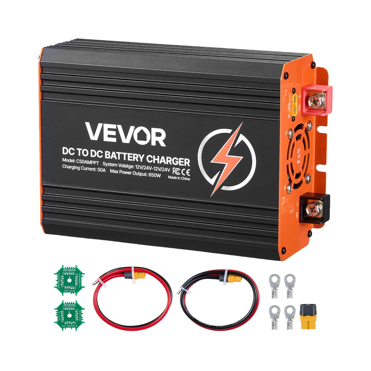 VEVOR DC to DC Charger with MPPT, 650W, 50A On-Board Battery Charger, Solar Panel/Alternator Dual Input, Smart Multi-Stage Charging for LiFePO4 Lead-Acid Batteries, 12V/24V-12V/24V, for RV Home Backup - DCDCSDY12V24H29ZZ001V9 - view 1