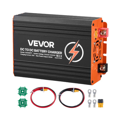 VEVOR DC to DC Charger with MPPT, 650W, 50A On-Board Battery Charger, Solar Panel/Alternator Dual Input, Smart Multi-Stage Charging for LiFePO4 Lead-Acid Batteries, 12V/24V-12V/24V, for RV Home Backup - DCDCSDY12V24H29ZZ001V9 - view 1