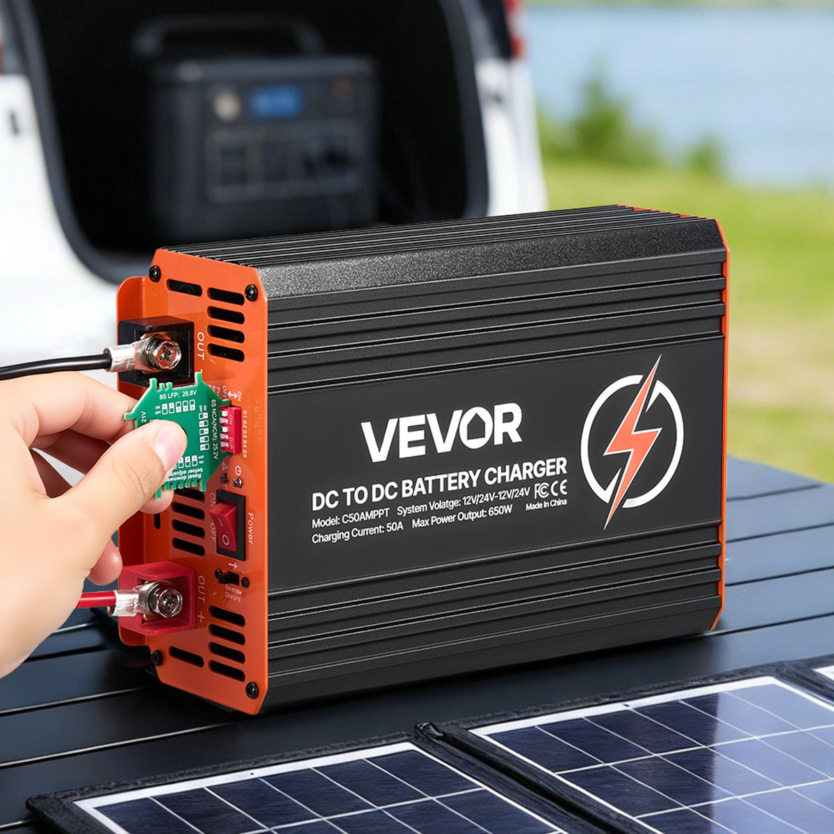 VEVOR DC to DC Charger with MPPT, 650W, 50A On-Board Battery Charger, Solar Panel/Alternator Dual Input, Smart Multi-Stage Charging for LiFePO4 Lead-Acid Batteries, 12V/24V-12V/24V, for RV Home Backup - DCDCSDY12V24H29ZZ001V9 - view 9