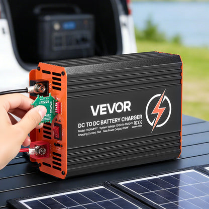 VEVOR DC to DC Charger with MPPT, 650W, 50A On-Board Battery Charger, Solar Panel/Alternator Dual Input, Smart Multi-Stage Charging for LiFePO4 Lead-Acid Batteries, 12V/24V-12V/24V, for RV Home Backup - DCDCSDY12V24H29ZZ001V9 - view 9