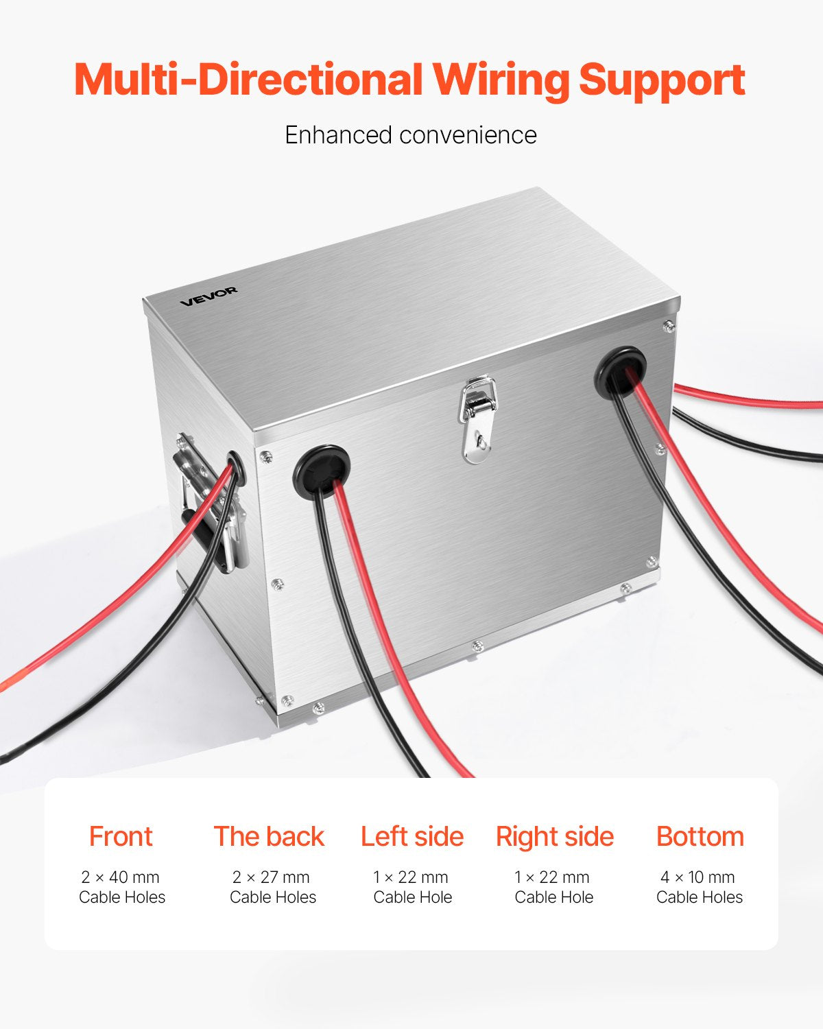 VEVOR Battery Box, Group 24/31 Trolling Motor Battery Box, Marine Batteries Case with Lock, Handles and Rubber-Grommet Cable Holes, Stainless Steel Shell, Suitable for Cars, Boats & Trolling Motors - DCHJSDCH24278S2YB001V0 - view 5